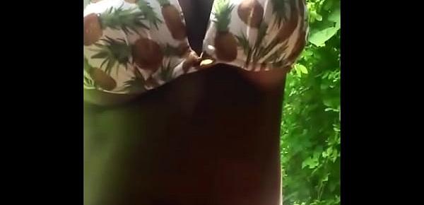  Ebony princess in swim suit outdoor showing her pussy